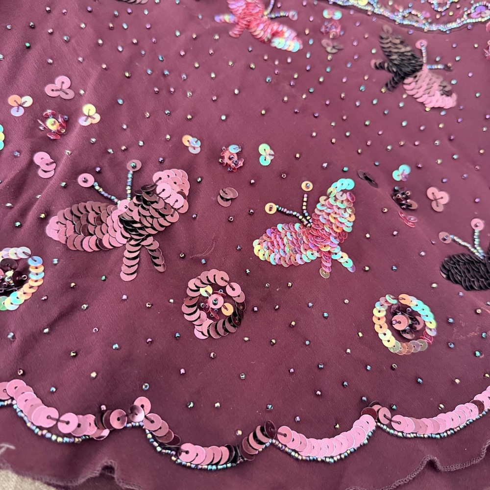 VTG Y2K Bebe Sequin Butterfly Tank Top S Purple Halter Chiffon Party Cami Beaded - Picture 3 of 12